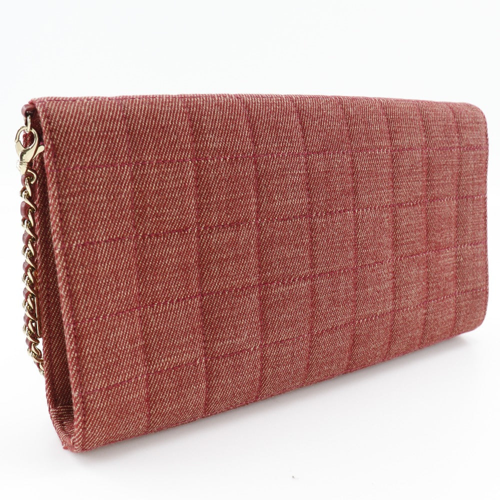 CHANEL Shoulder Bag Cotton canvas Red Chocolate bar line ChainShoulder Women