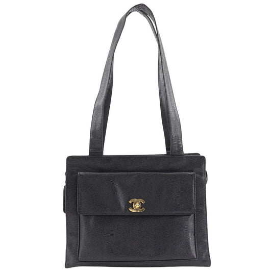 CHANEL Tote Bag Caviar skin black vintage COCO Mark Women