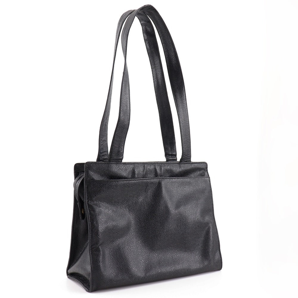 CHANEL Tote Bag Caviar skin black vintage COCO Mark Women