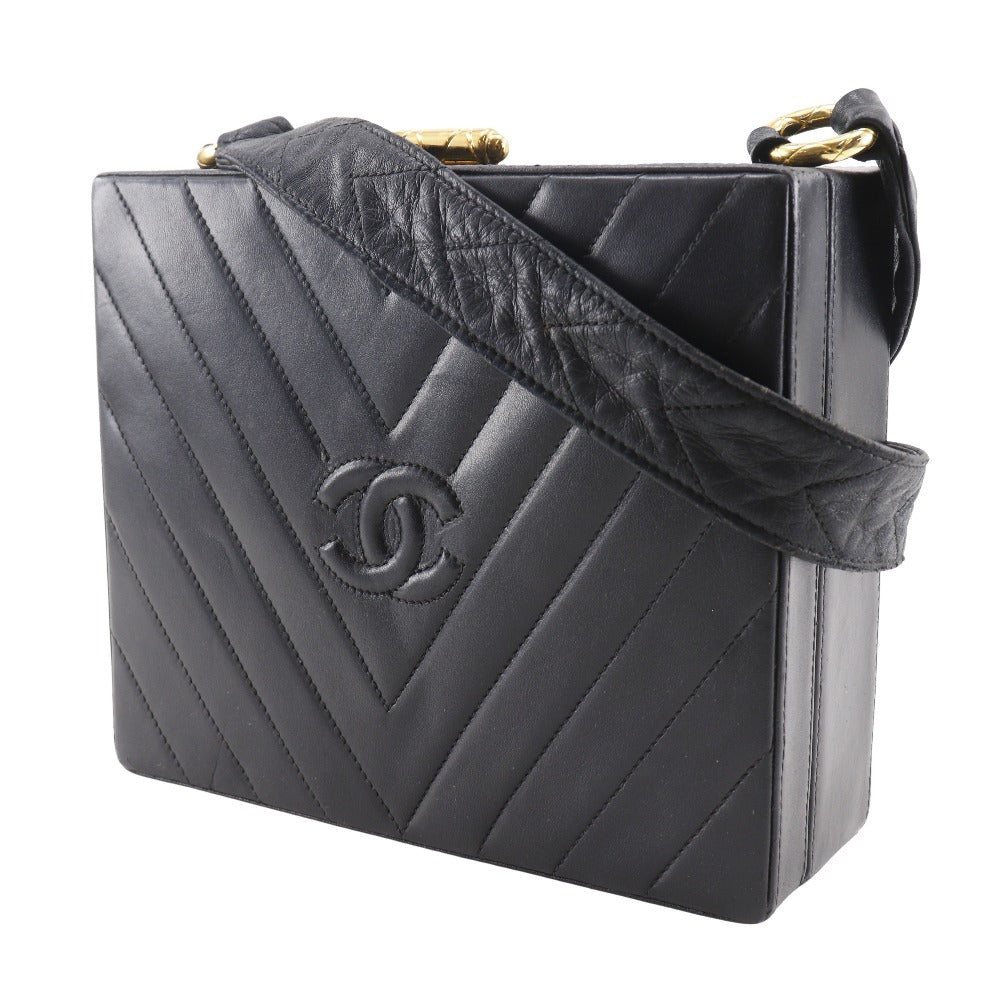 CHANEL Shoulder Bag lambskin black vintage Vstitch Chevron COCO Mark Women
