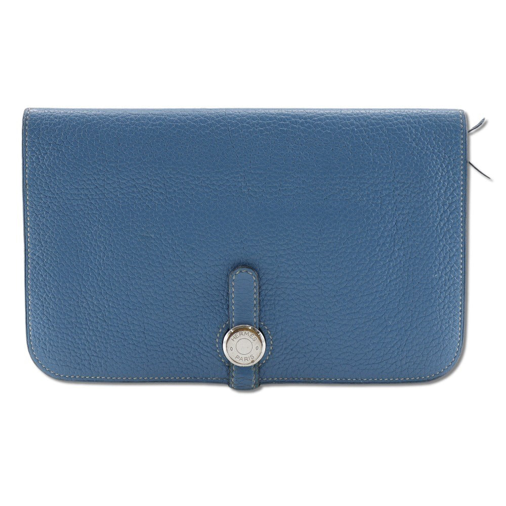 HERMES Long Wallet Purse Togo blue Dogon GM