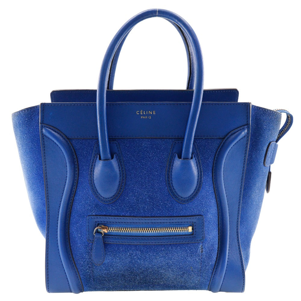 CELINE Handbag Suede, Calfskin blue Luggage micro Women
