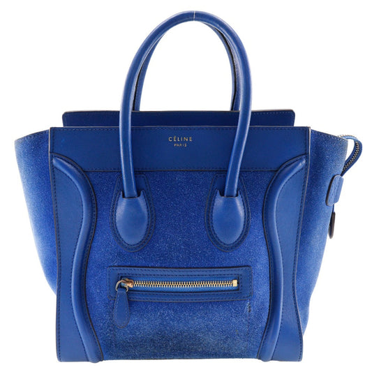 CELINE Handbag Suede, Calfskin blue Luggage micro Women