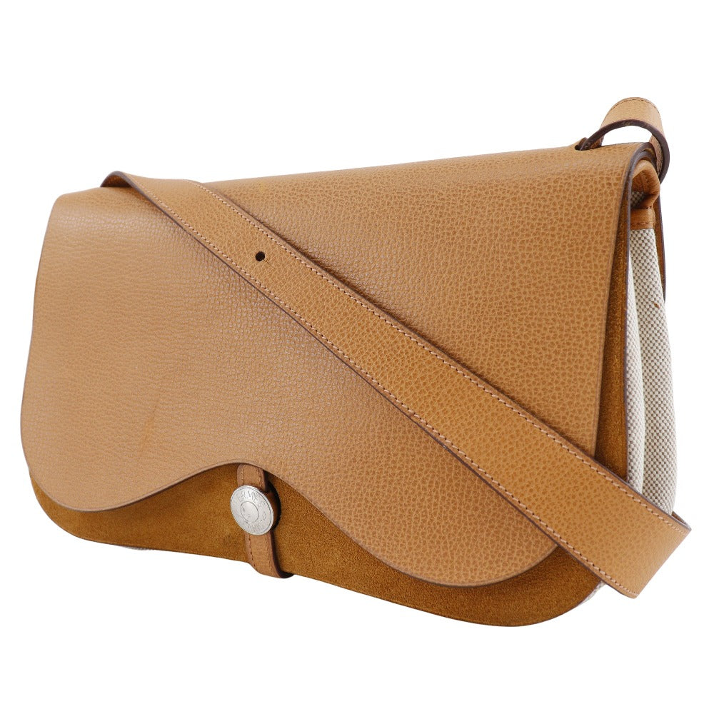 HERMES Shoulder Bag Toile H, Vache Liège Brown Sac Colorado MM