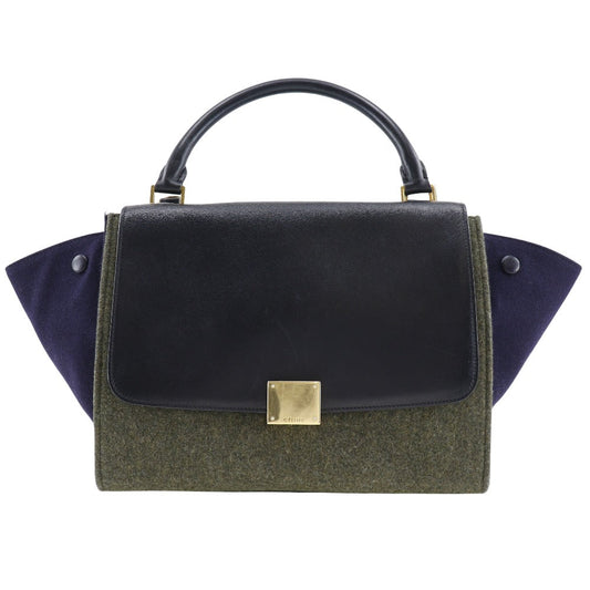 CELINE Handbag Felt, Calfskin Black / grey Trapeze Women