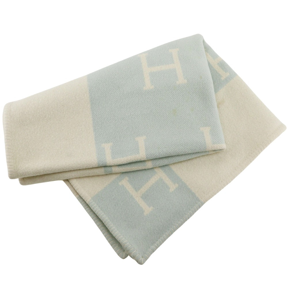 HERMES Other accessories Cashmere, Wool White / light blue Blanket Swaddling Baby Plaid Avalon Kids(Unisex)