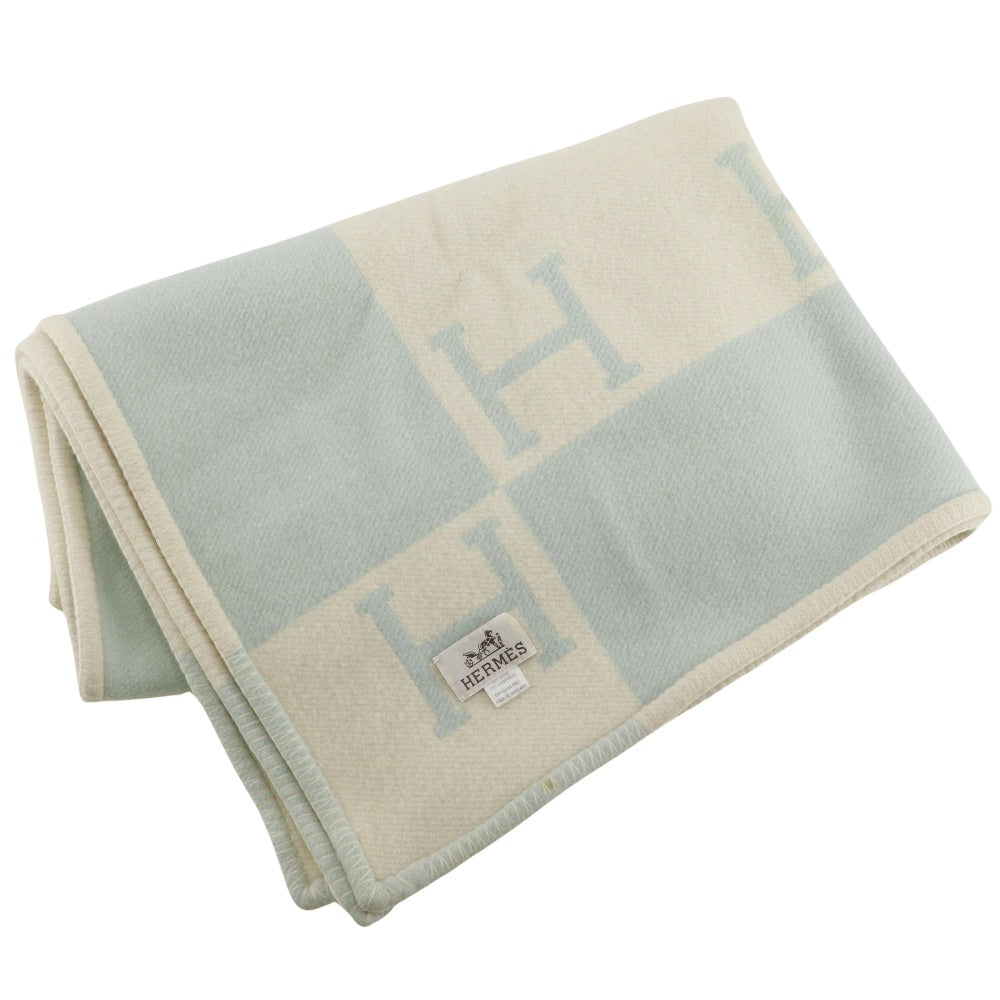 HERMES Other accessories Cashmere, Wool White / light blue Blanket Swaddling Baby Plaid Avalon Kids(Unisex)