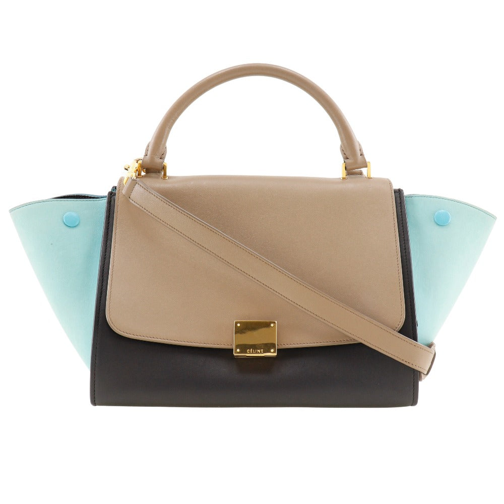 CELINE Handbag Calfskin Brown / black 2WAYShoulder Trapeze Women