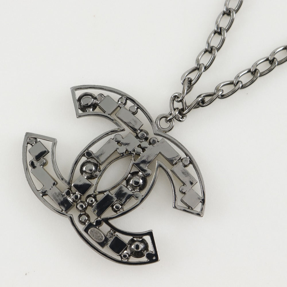 CHANEL Necklace Metal, Rhinestone Silver / black COCO Mark
