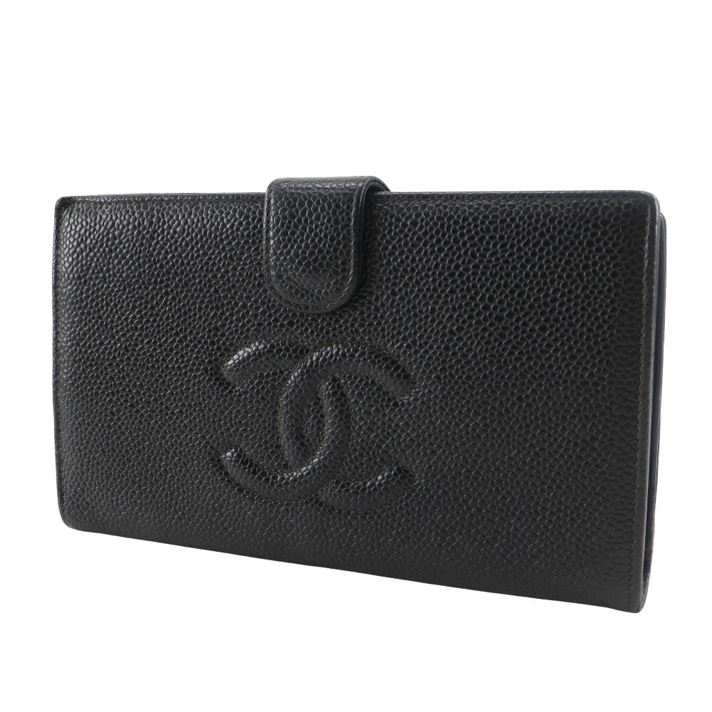 CHANEL Long Wallet Purse A13498 Caviar skin black Gamaguchi COCO Mark