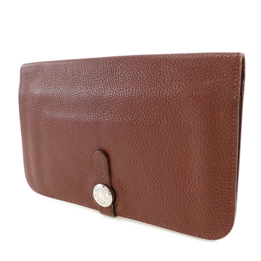 HERMES Long Wallet Purse Taurillon Clemence SilverMetal Dogon GM Women Used