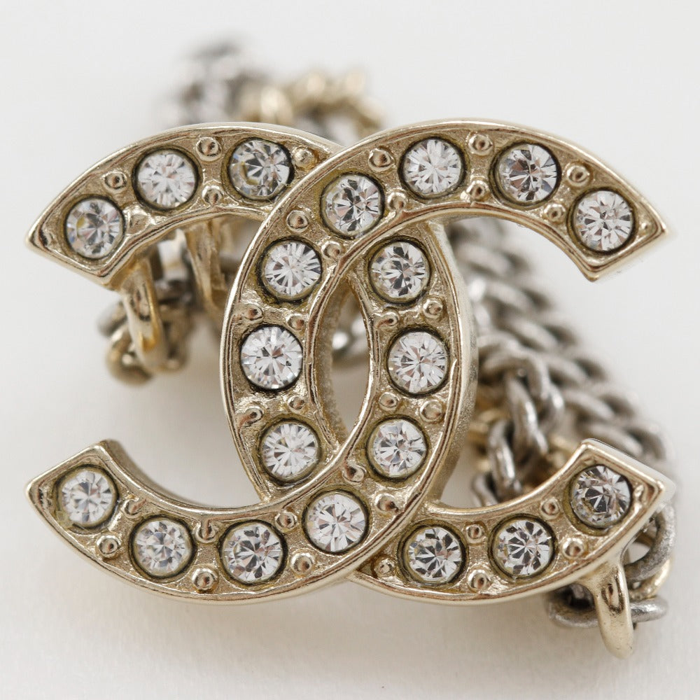 CHANEL Pierce Metal x rhinestone Silver A21B COCO Mark Chain