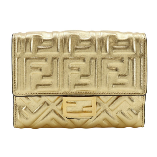 FENDI Bifold Wallet 8M0419 AAF2 F171Q Calfskin gold Zucca Pattern Embossed FF