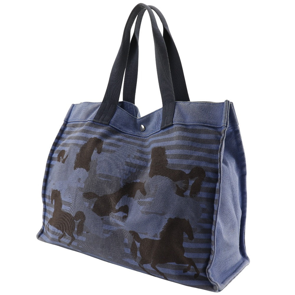 HERMES Tote Bag canvas Blue, Black Chevault Women(Unisex)
