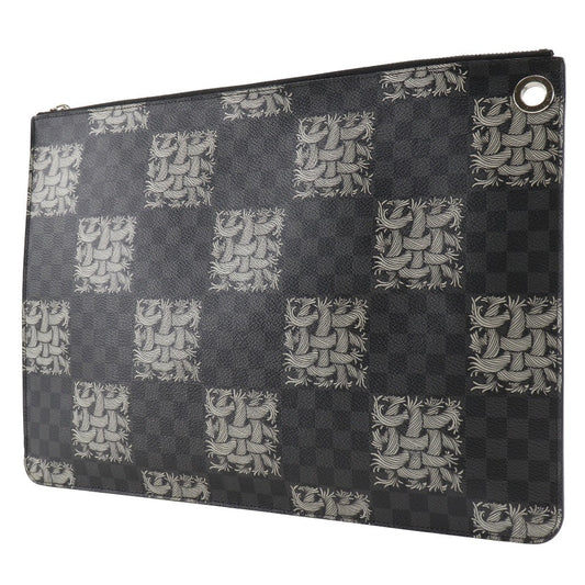 LOUIS VUITTON Clutch bag M61232 Damier Grafitto Canvas black Christopher nemes Pochette Jules GM mens Used