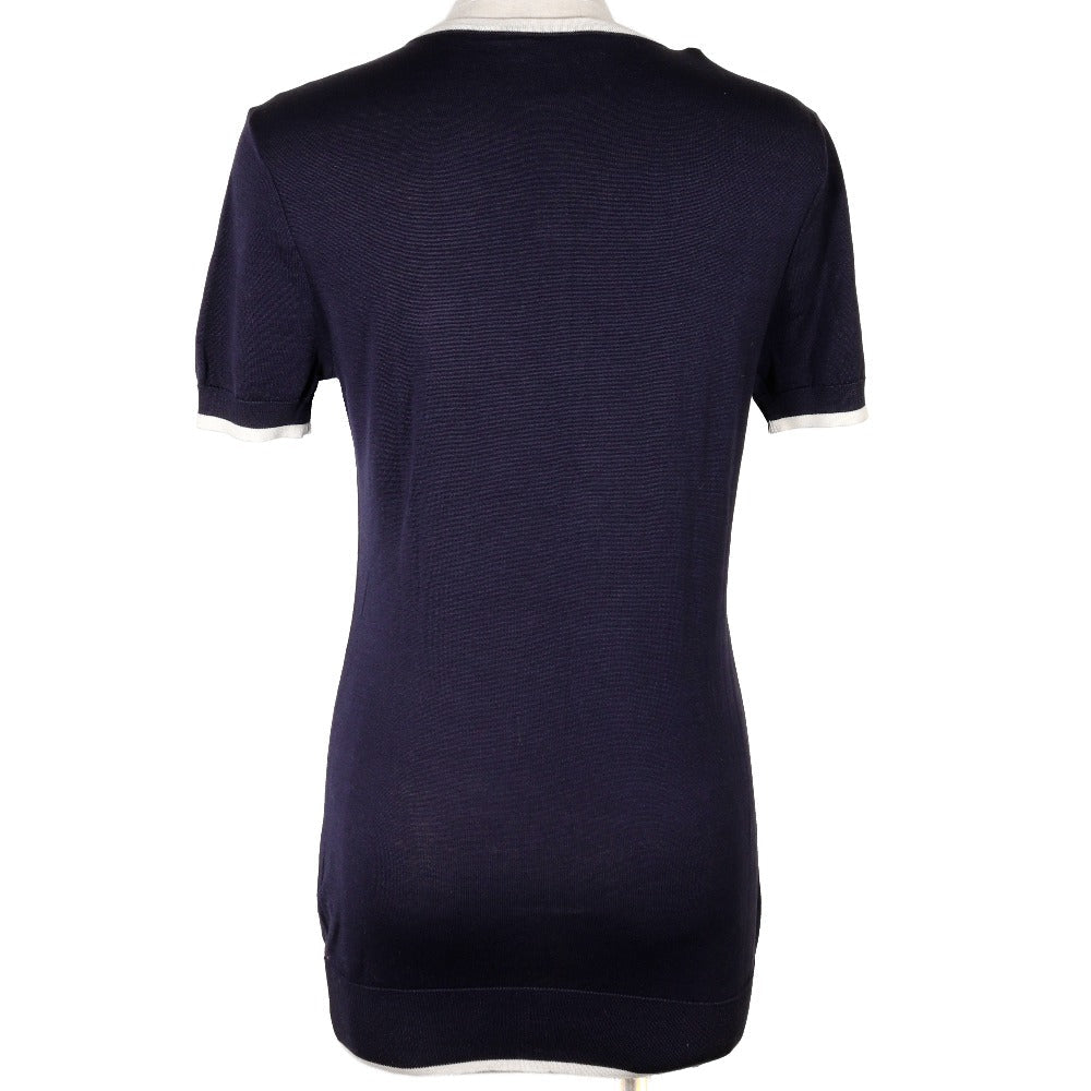 CHANEL knit P06382 cotton Navy blue 96P Short sleeve Women 38