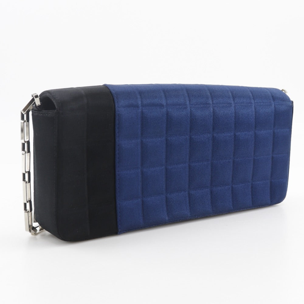 CHANEL Shoulder Bag A17829 Satin Blue ChainShoulder Chocolate bar