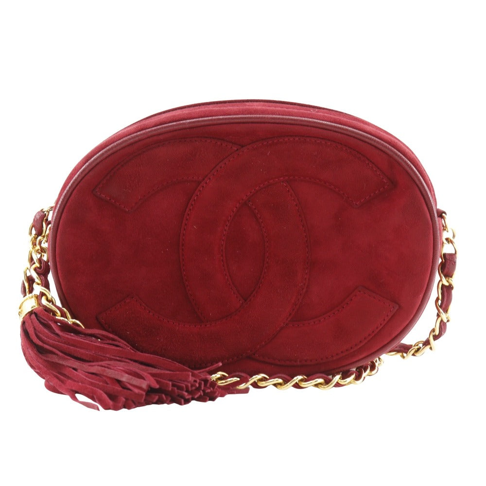 CHANEL Shoulder Bag Suede Red Chain pochette COCO Mark