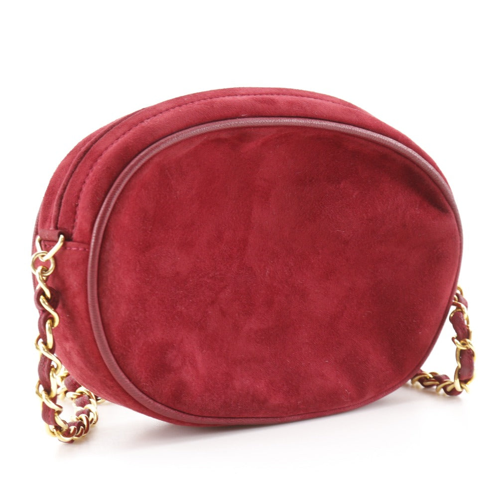 CHANEL Shoulder Bag Suede Red Chain pochette COCO Mark