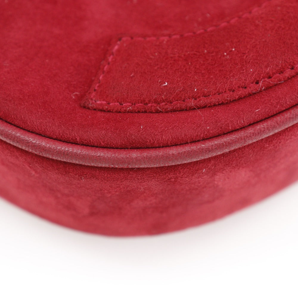 CHANEL Shoulder Bag Suede Red Chain pochette COCO Mark