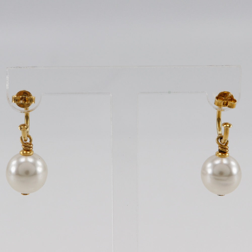 CHANEL Pierce Plated Gold, Faux Pearl gold hoop COCO Mark