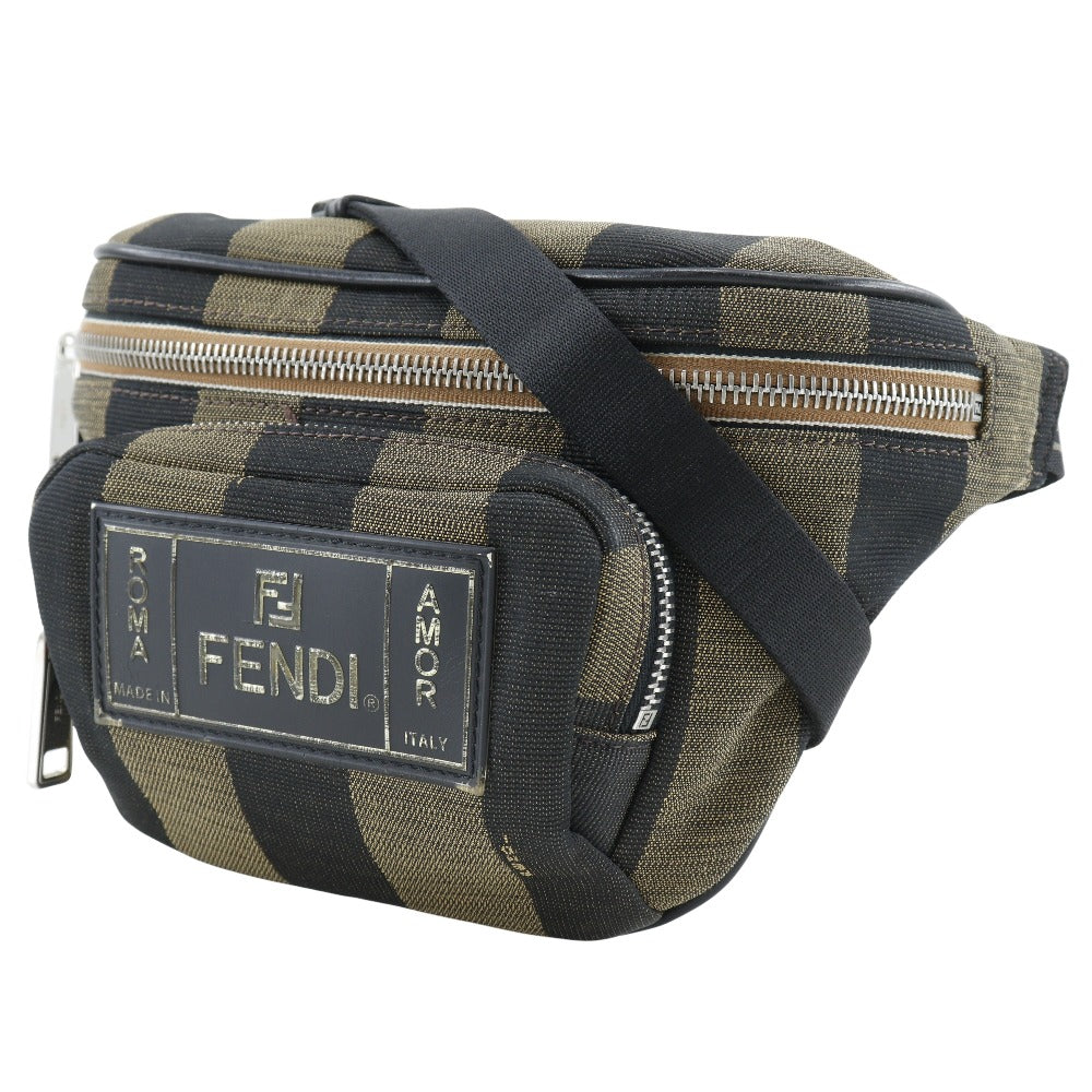 FENDI Waist bag 7VA446 Nylon canvas Brown Sling bag Pecan Stripe unisex(Unisex)