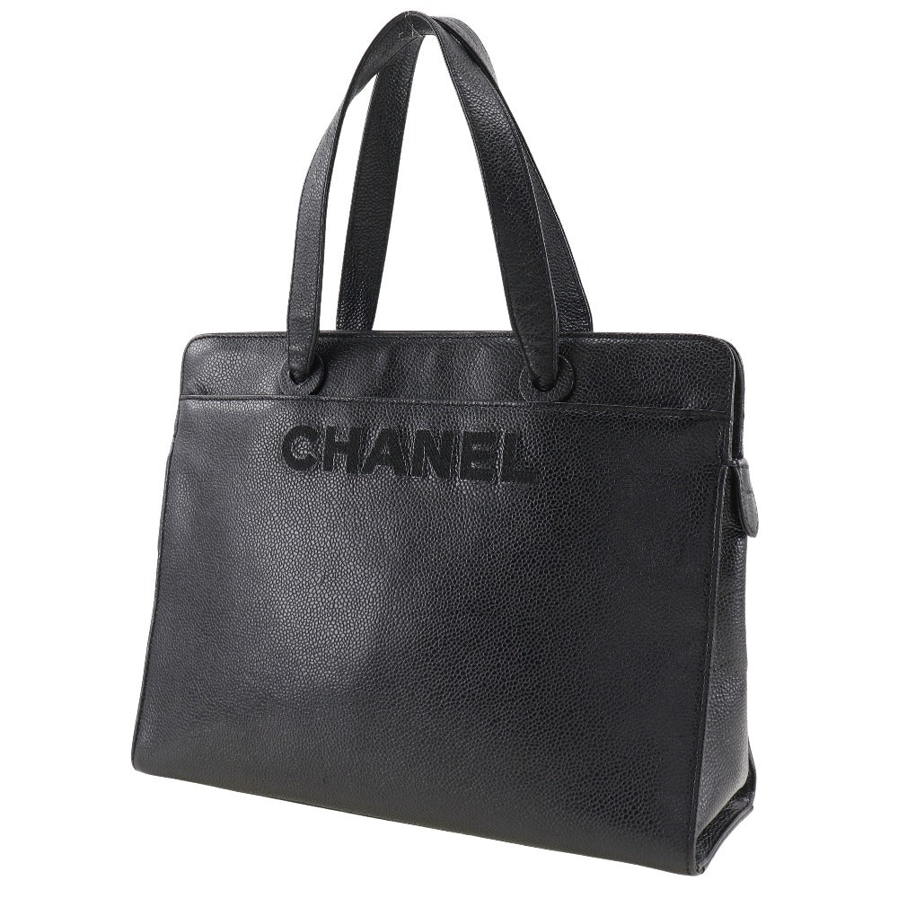 Chanel Caviar Skin Logo Handbag Black Classic Flap