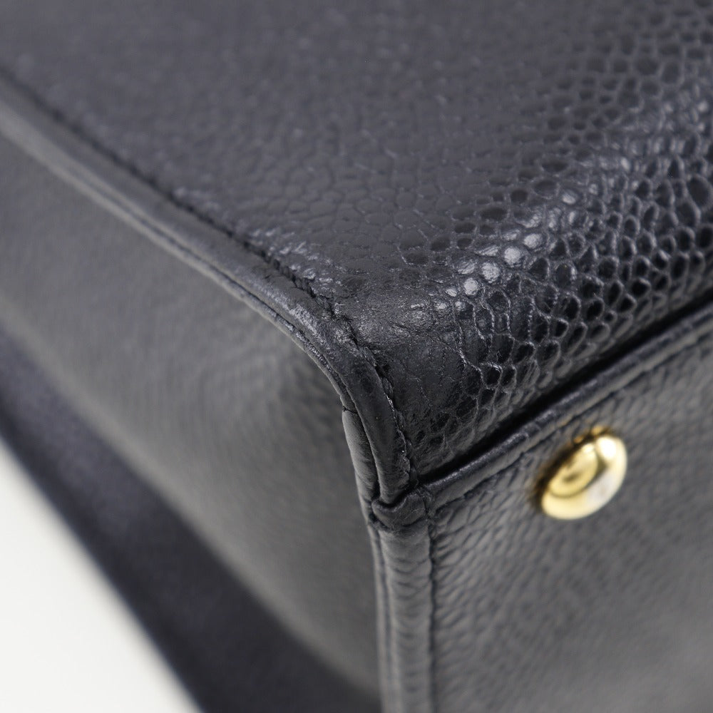 Chanel Caviar Skin Logo Handbag Black Classic Flap
