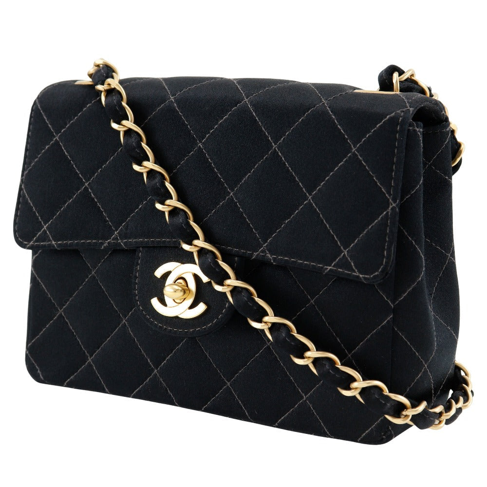 CHANEL Shoulder Bag Satin black Matrasse Mini ChainShoulder Women