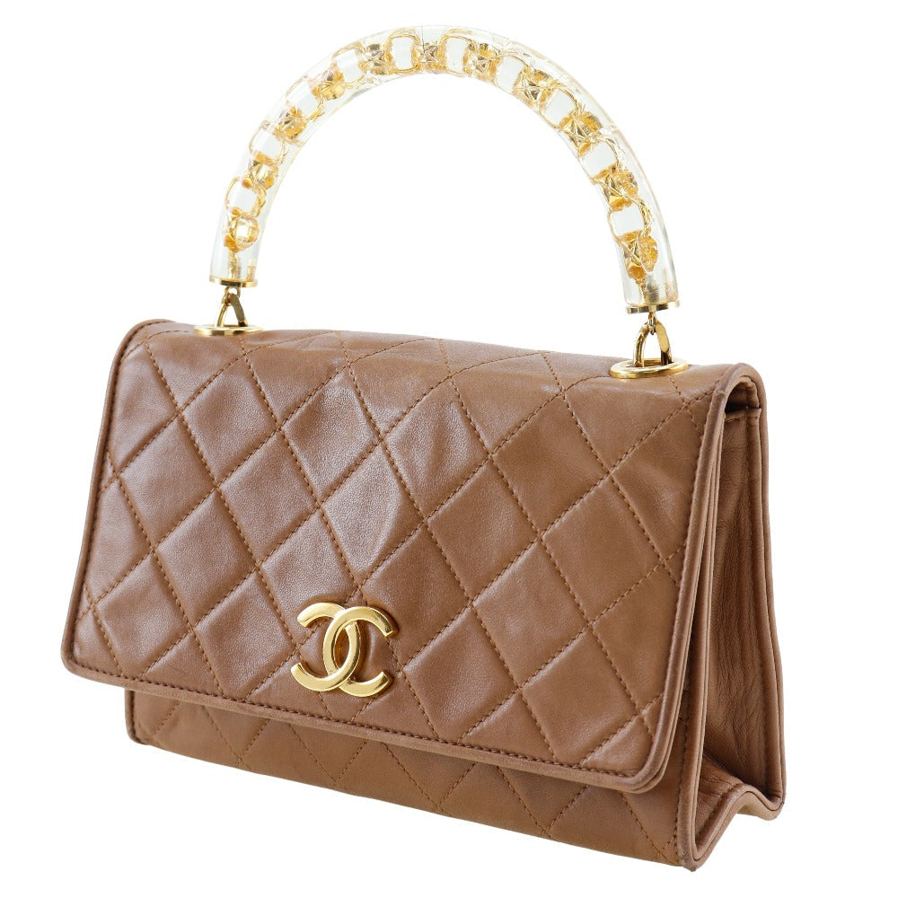 CHANEL Handbag lambskin beige vintage Plat Stick handle Matrasse Women