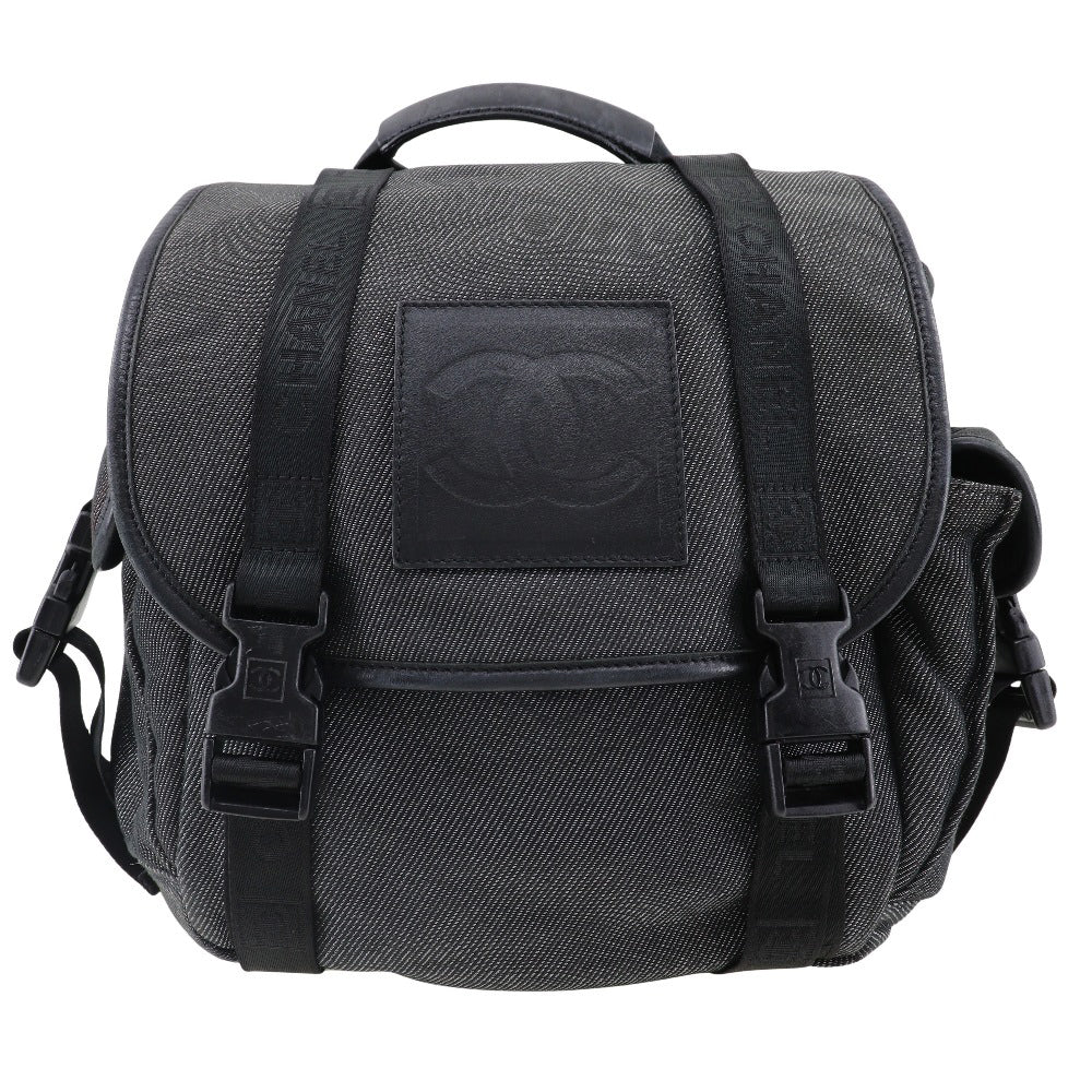 CHANEL Backpack canvas Black / Silver COCO Mark Sports line Backpack Women