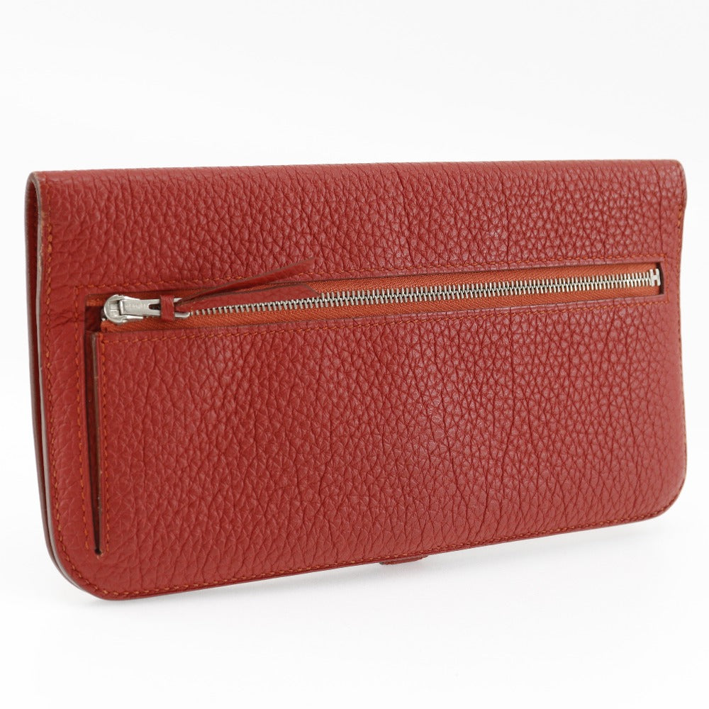 HERMES Long Wallet Purse Togo Red Dogon Long Women