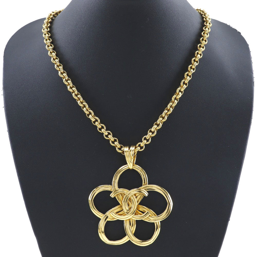 CHANEL Necklace Plated Gold gold vintage Turn lock COCO Mark Flower Women