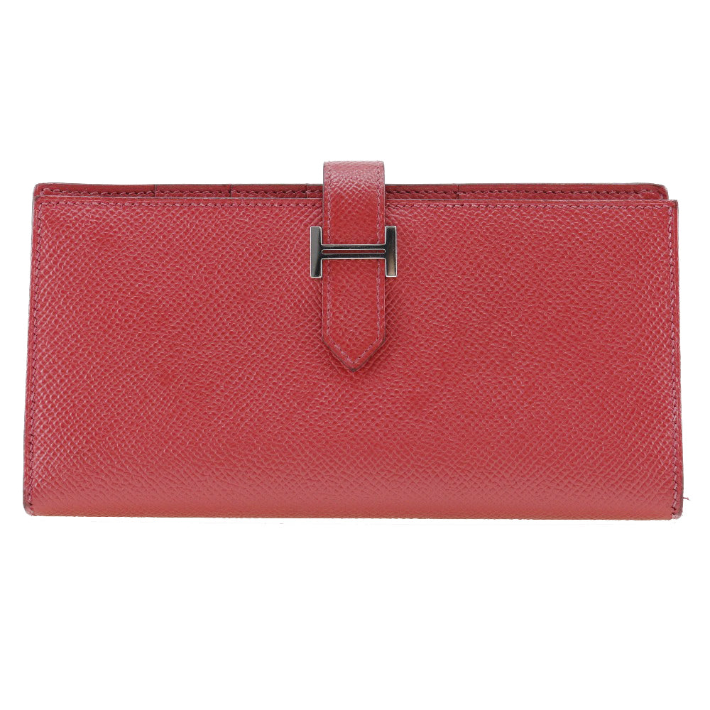 HERMES Long Wallet Purse Epsom Red Beansufla Women