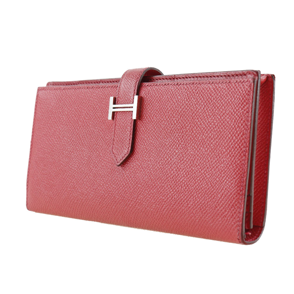 HERMES Long Wallet Purse Epsom Red Beansufla Women Used