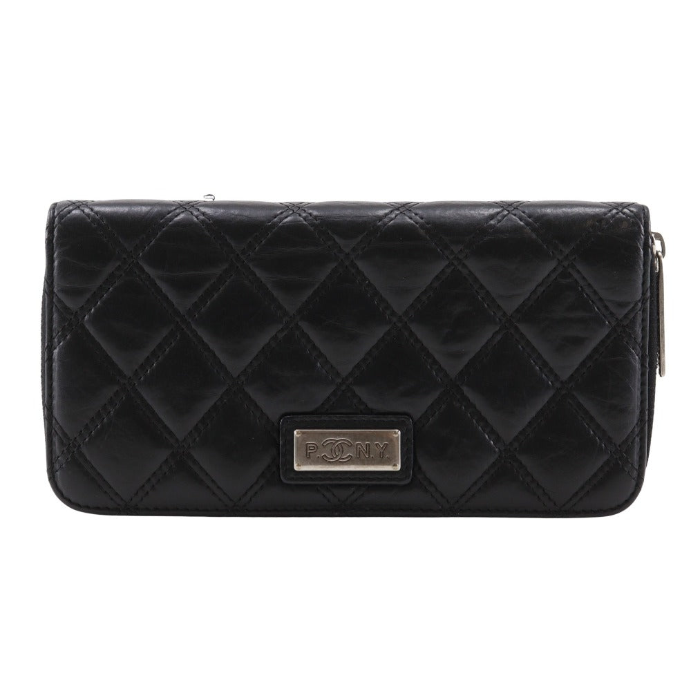 CHANEL Long Wallet Purse lambskin black Matrasse Paris New York Line