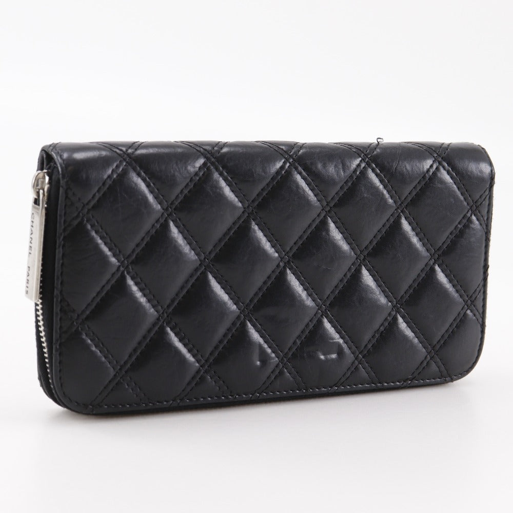 CHANEL Long Wallet Purse lambskin black Matrasse Paris New York Line