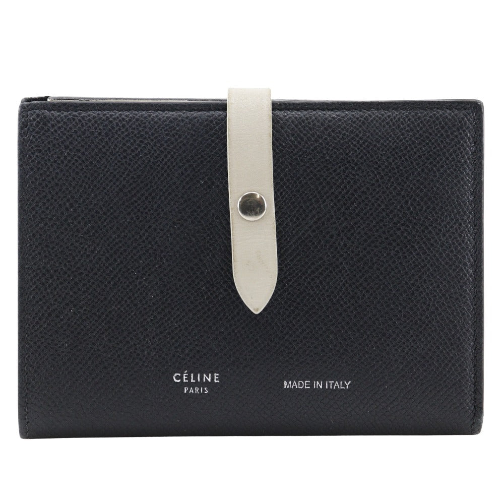 CELINE Bifold Wallet Calfskin Black / beige Medium strap Women