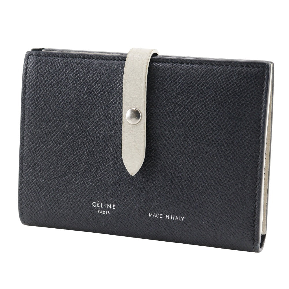 CELINE Bifold Wallet Calfskin Black / beige Medium strap Women