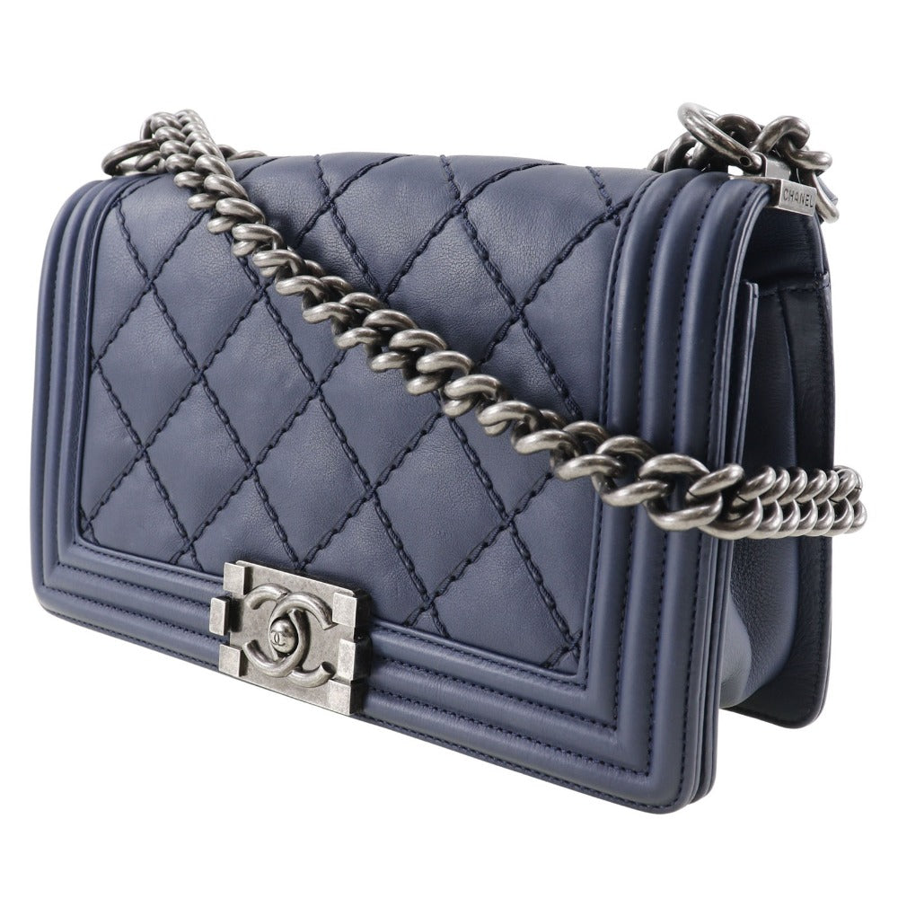 CHANEL Shoulder Bag lambskin Navy blue Matrasse ChainShoulder Boy chanel Women
