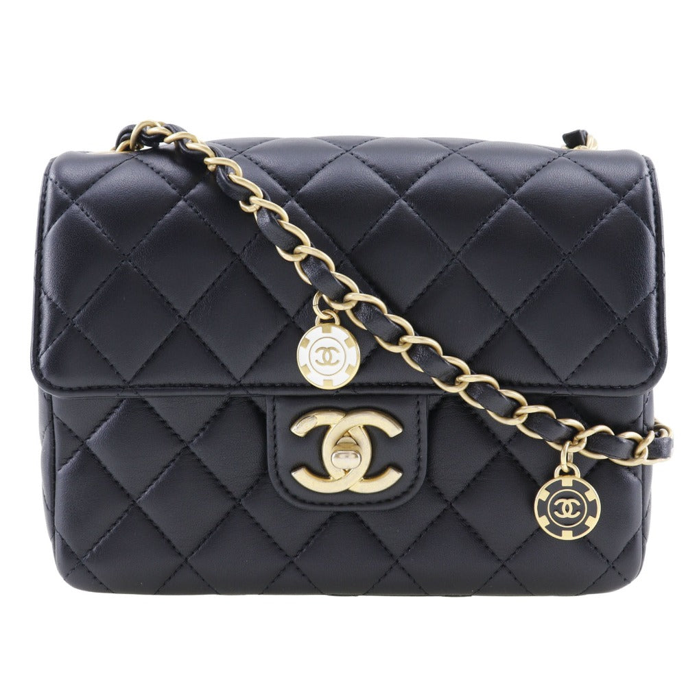 CHANEL Shoulder Bag Calfskin black ChainShoulder Matrasse