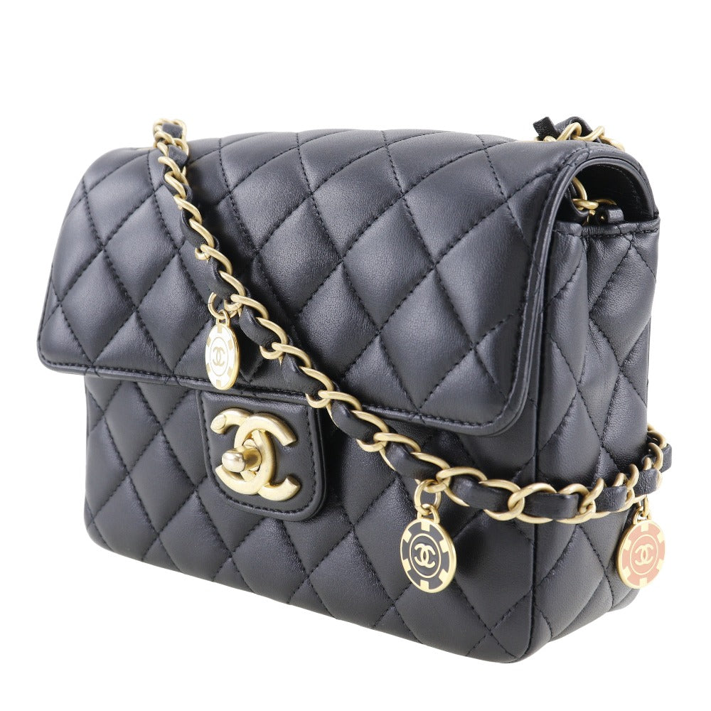 CHANEL Shoulder Bag Calfskin black ChainShoulder Matrasse