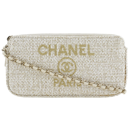 CHANEL Shoulder Bag A84415 tweed White 2-way clutch Deauville ChainShoulder Women