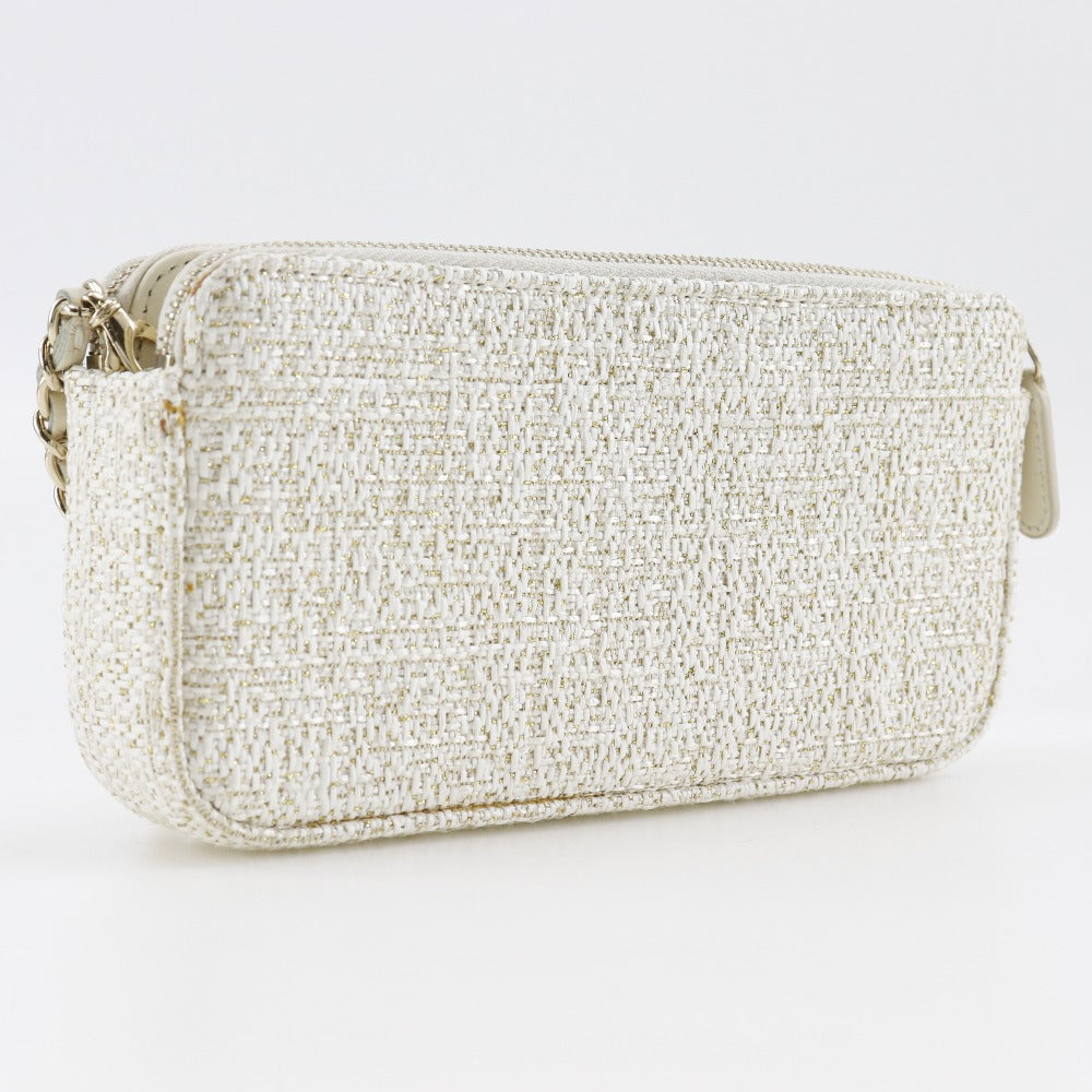 CHANEL Shoulder Bag A84415 tweed White 2-way clutch Deauville ChainShoulder Women