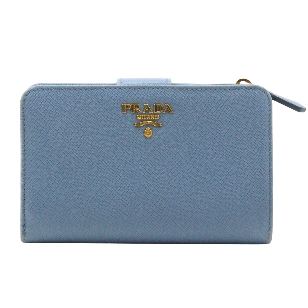 PRADA Bifold Wallet Safiano light blue Women