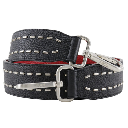 FENDI Shoulder strap leather Black / red Studs Celeria mens(Unisex)