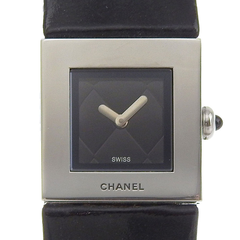 CHANEL Watches Quartz H0116 Stainless Steel , Embossed Leather Silver Matrasse black dial Women