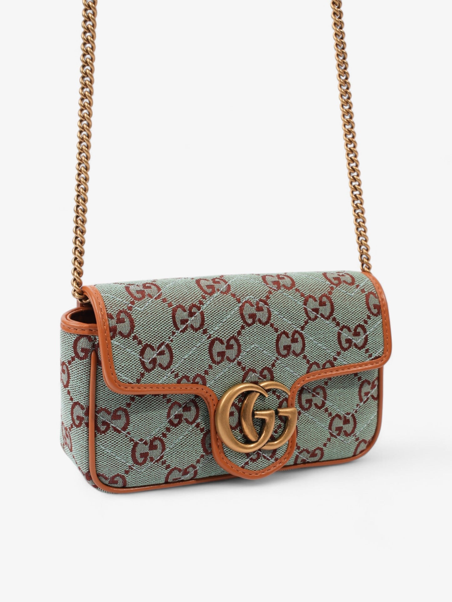 Gucci GG Shoulder Bag Pale Blue / Brown Canvas Super Mini