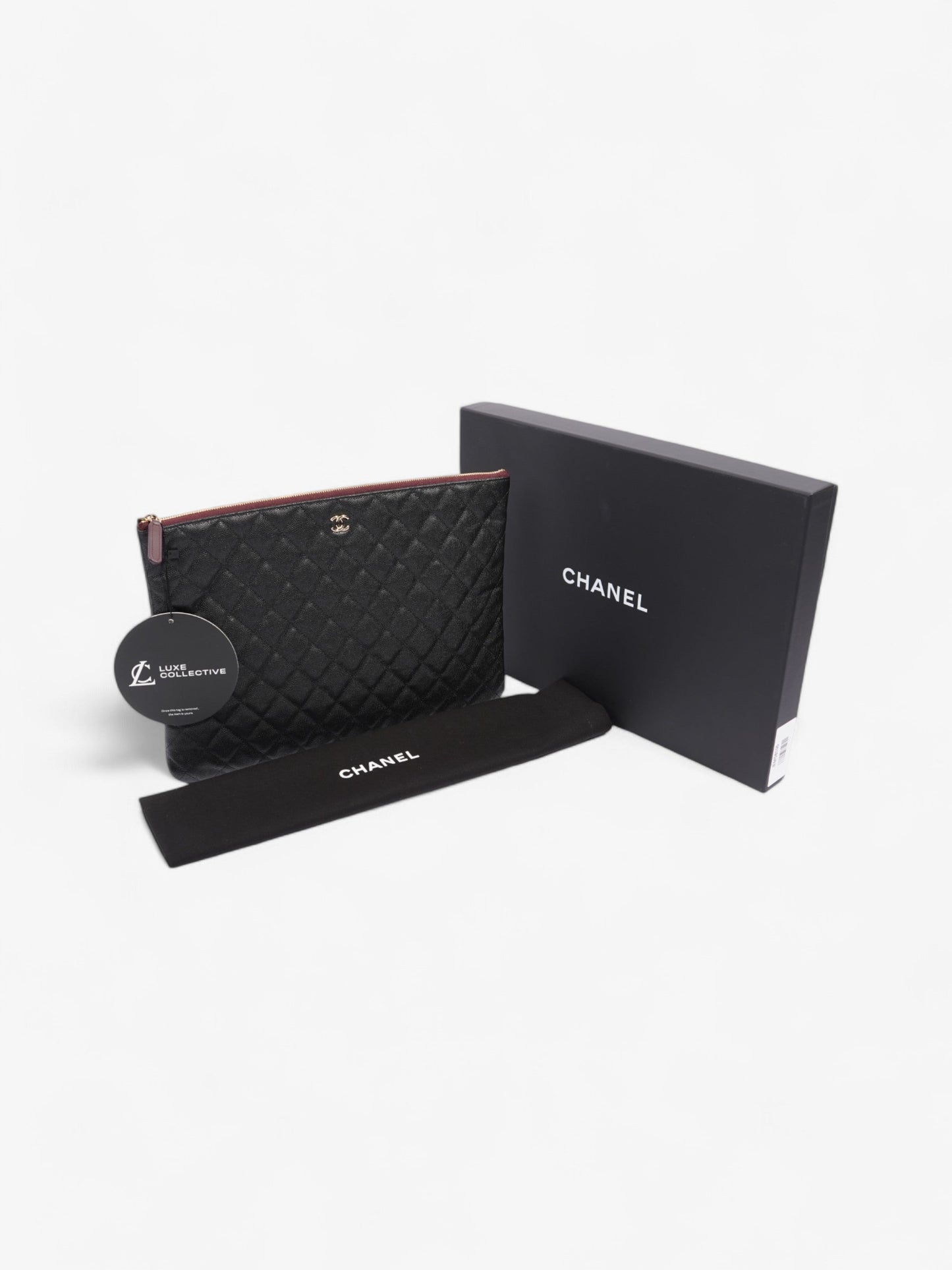 Chanel Clutch Pouch Black Caviar Leather Large