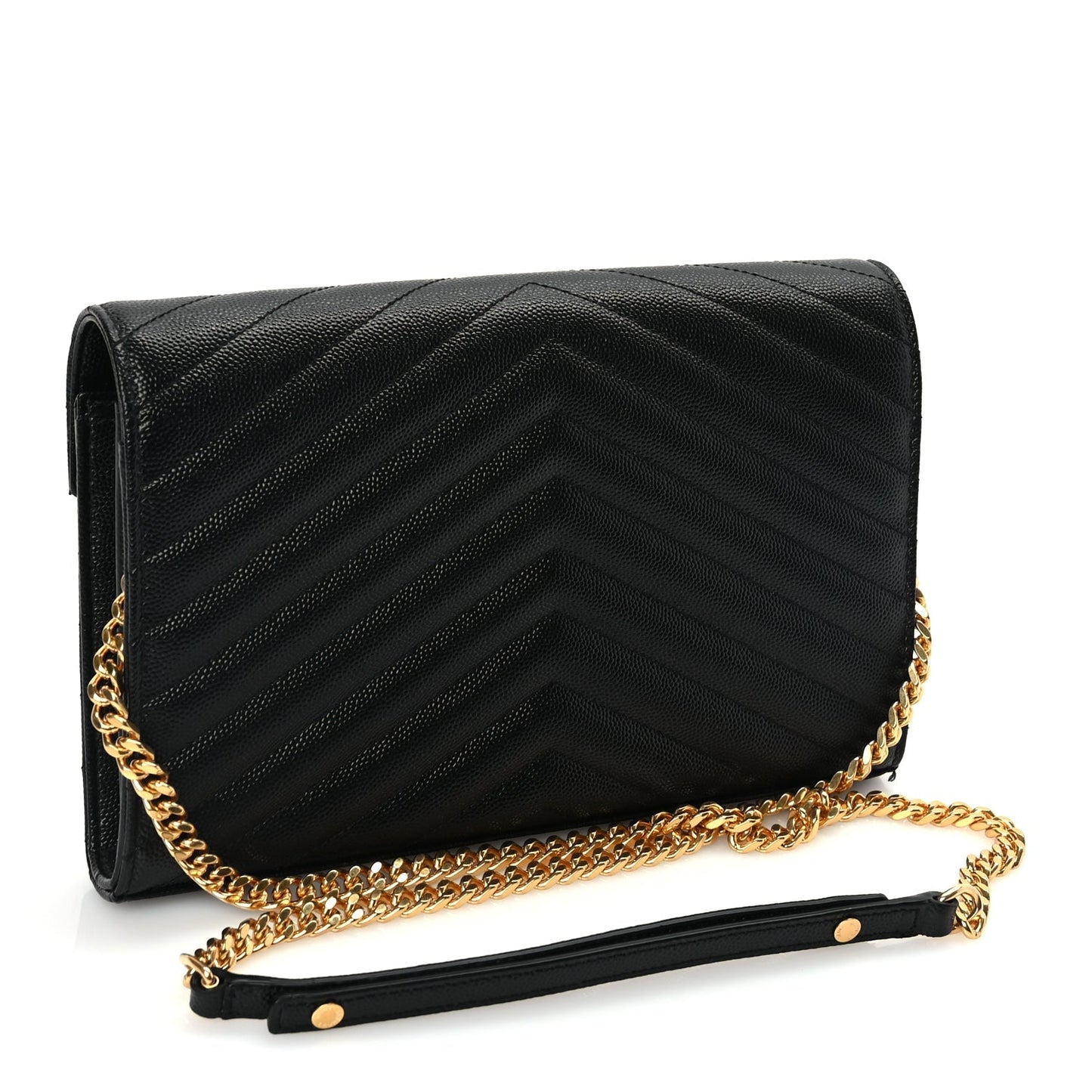 Saint Laurent Grain De Poudre Matelasse Chevron Monogram Chain Wallet Black
